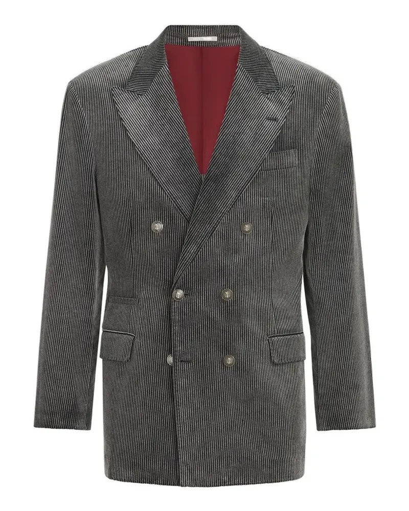 Brunello Cucinelli Eineinhalbreihiger Blazer aus mattiertem Baumwollcord mit Metallknöpfen - Grau Grau