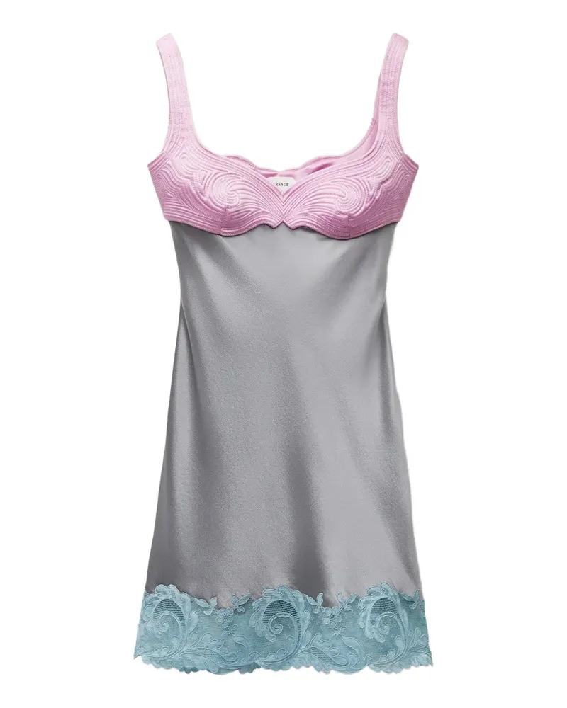 Versace Cady Minikleid aus Seidensatin mit Spitzenbesatz - Grau Grau