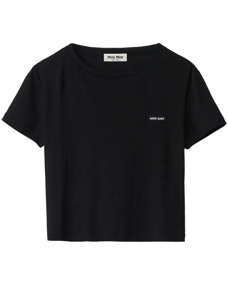 Miu Miu T-Shirt mit Logo-Stickerei - Schwarz Schwarz