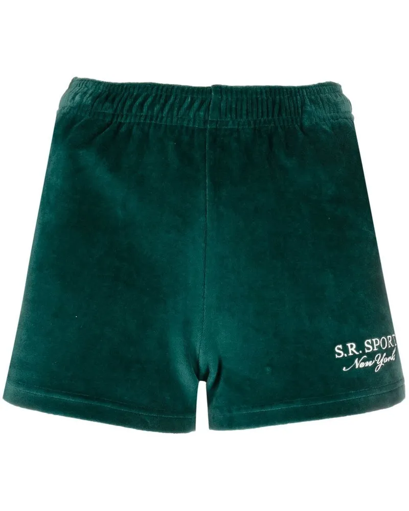 SPORTY & RICH Velours-Shorts mit Logo - Grün Grün