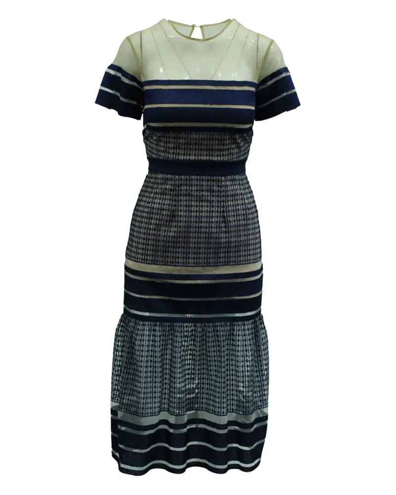 Self-Portrait striped mesh midi dress - Blau Blau