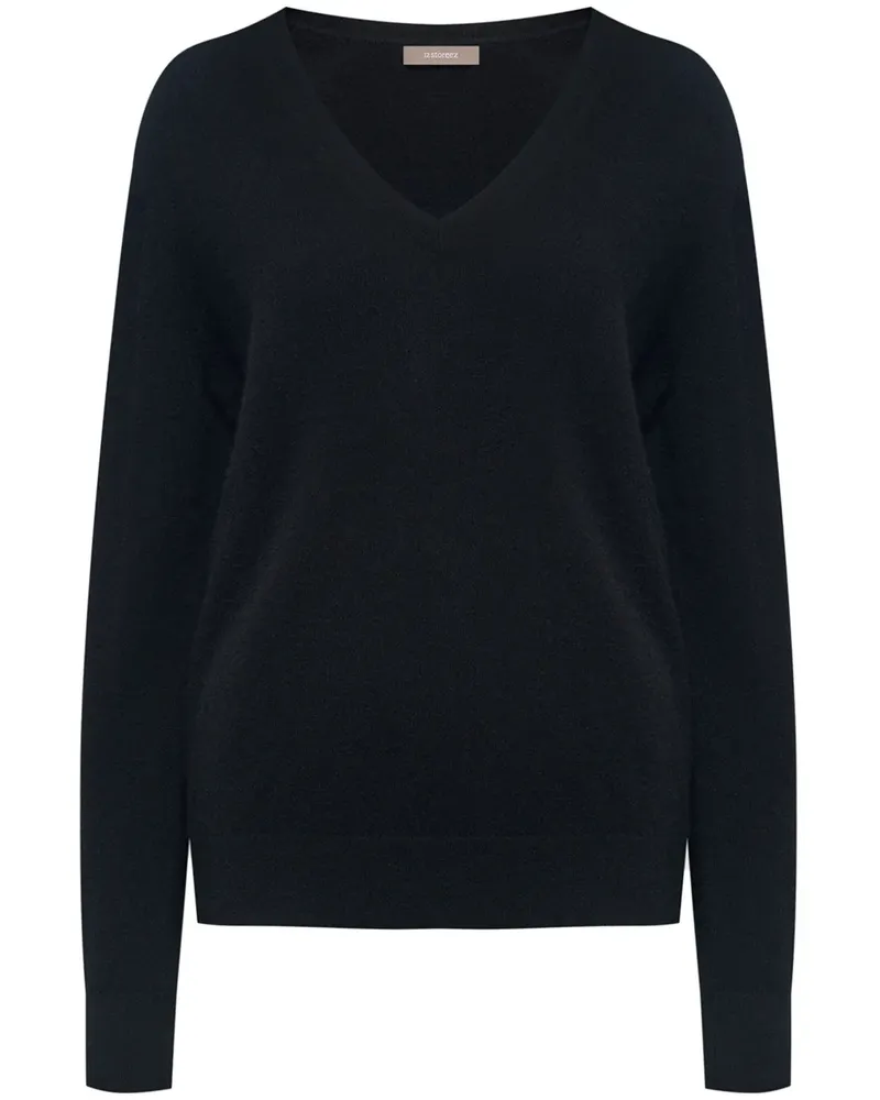 12 STOREEZ Pullover mit V-Ausschnitt - Schwarz Schwarz
