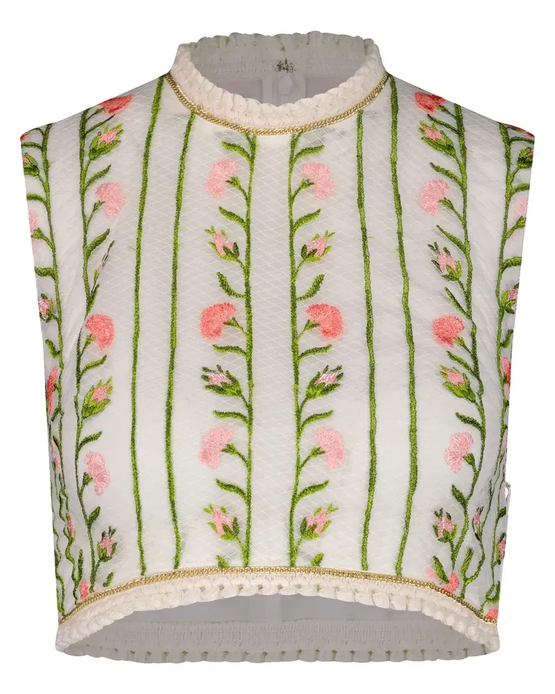 Giambattista Valli Cropped-Top mit Blumenstickerei - Weiß Weiß