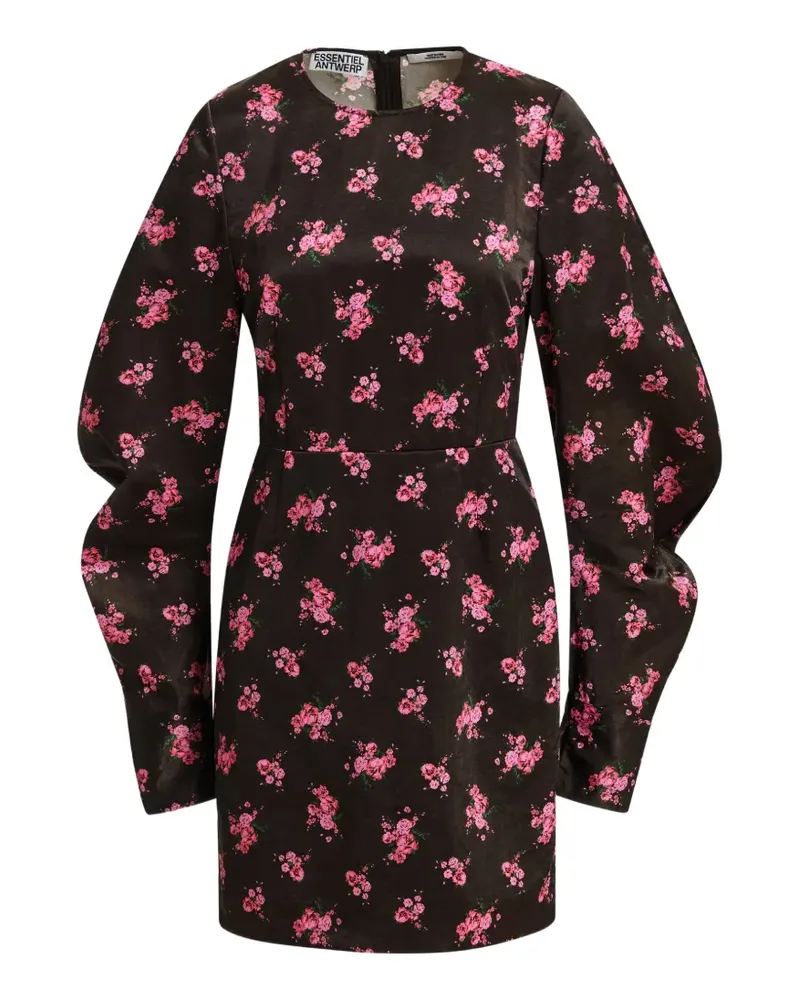 Essentiel Kaila Midikleid mit Blumenprint - Schwarz Schwarz