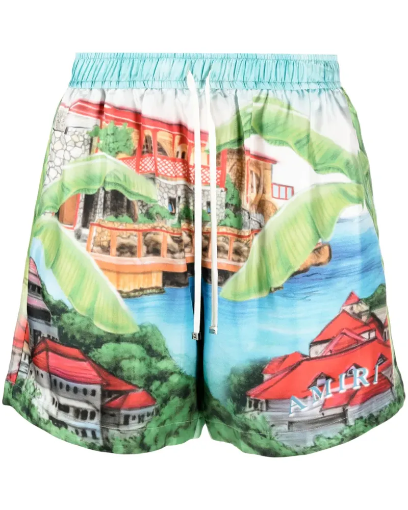 Amiri Eden Seidenshorts mit Print - Blau Blau