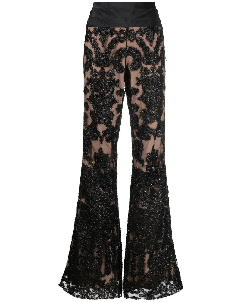 Moschino Schlaghose mit Spitzen-Overlay - Schwarz Schwarz