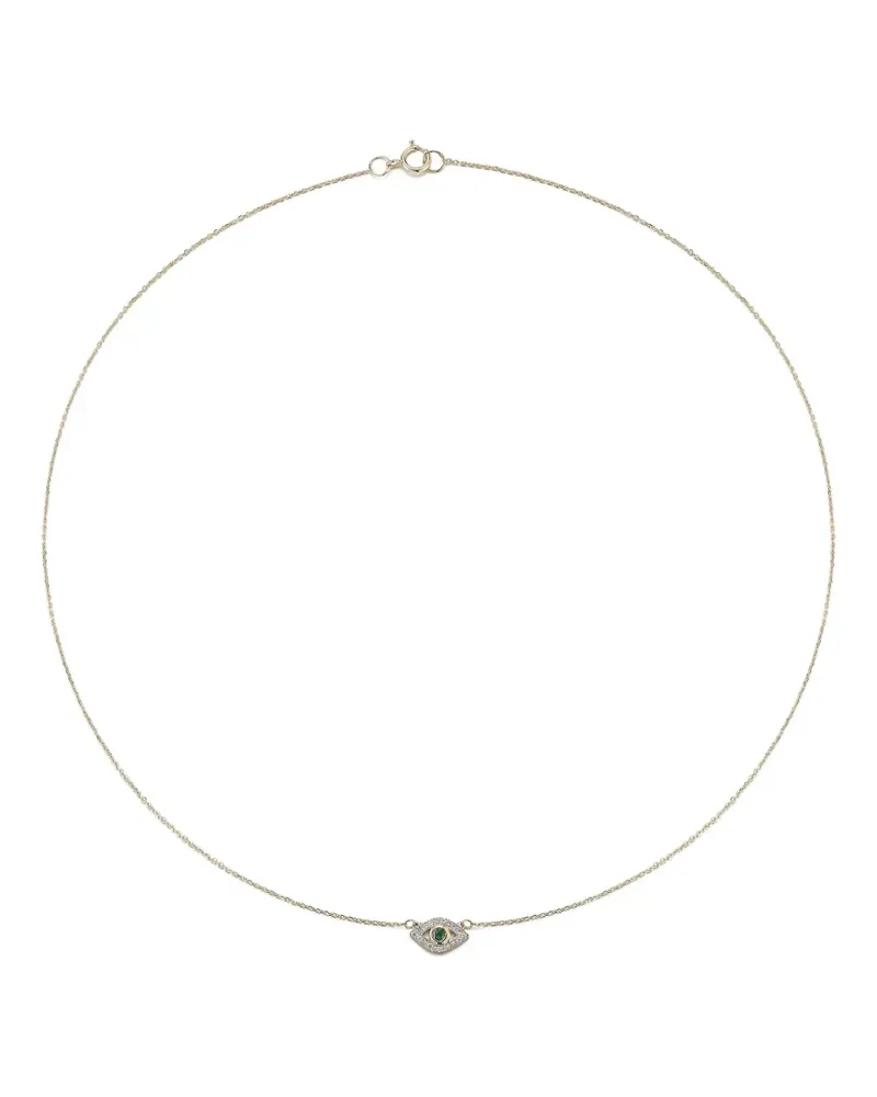 MATEO 14kt Evil Eye Goldhalskette mit Smaragd Gold