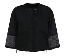 Leinenbluse mit Einsätzen - Schwarz