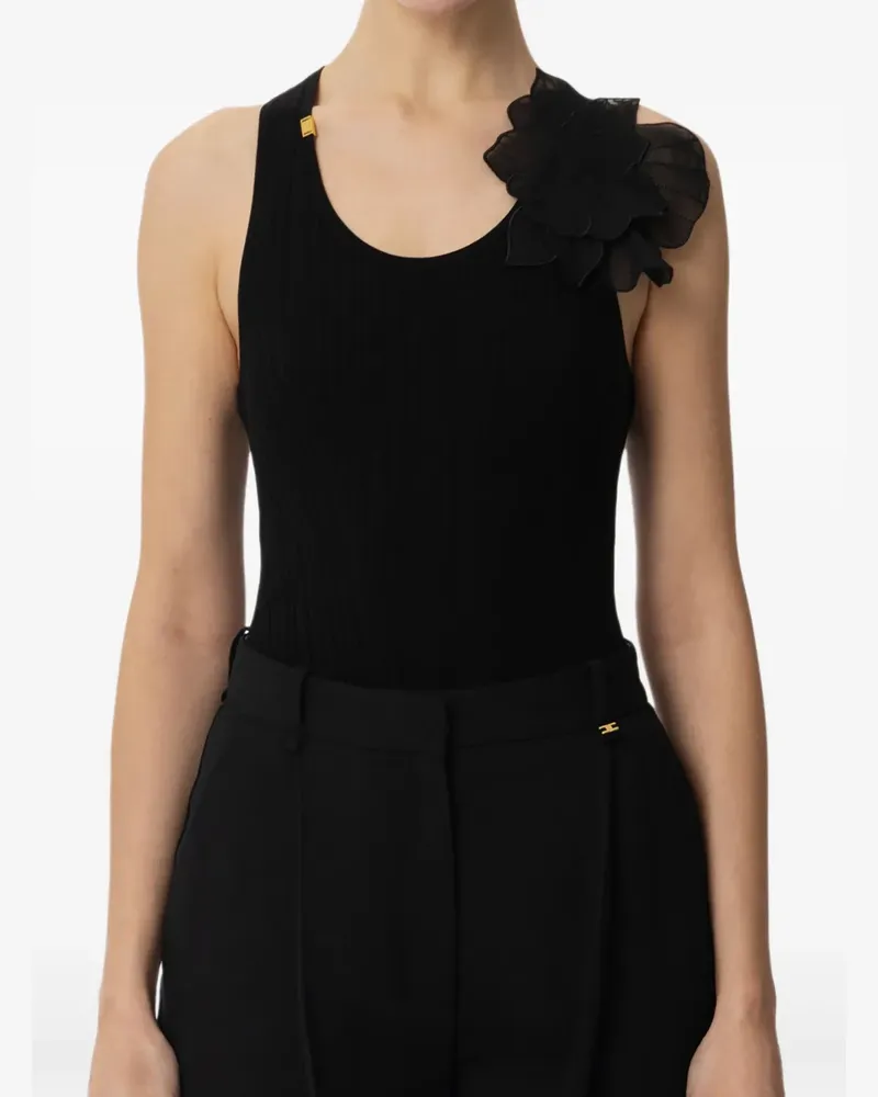 Elisabetta Franchi Geripptes Oberteil mit Blumenverzierung - Schwarz Schwarz