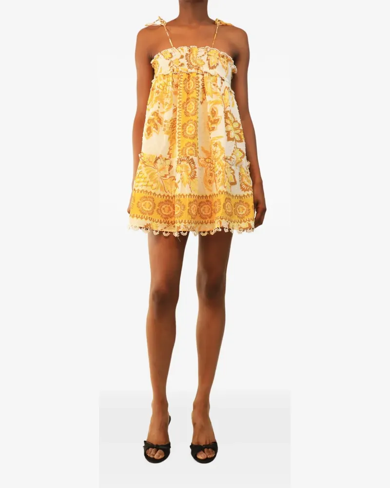FARM Rio Minikleid mit floralem Print - Gelb Gelb