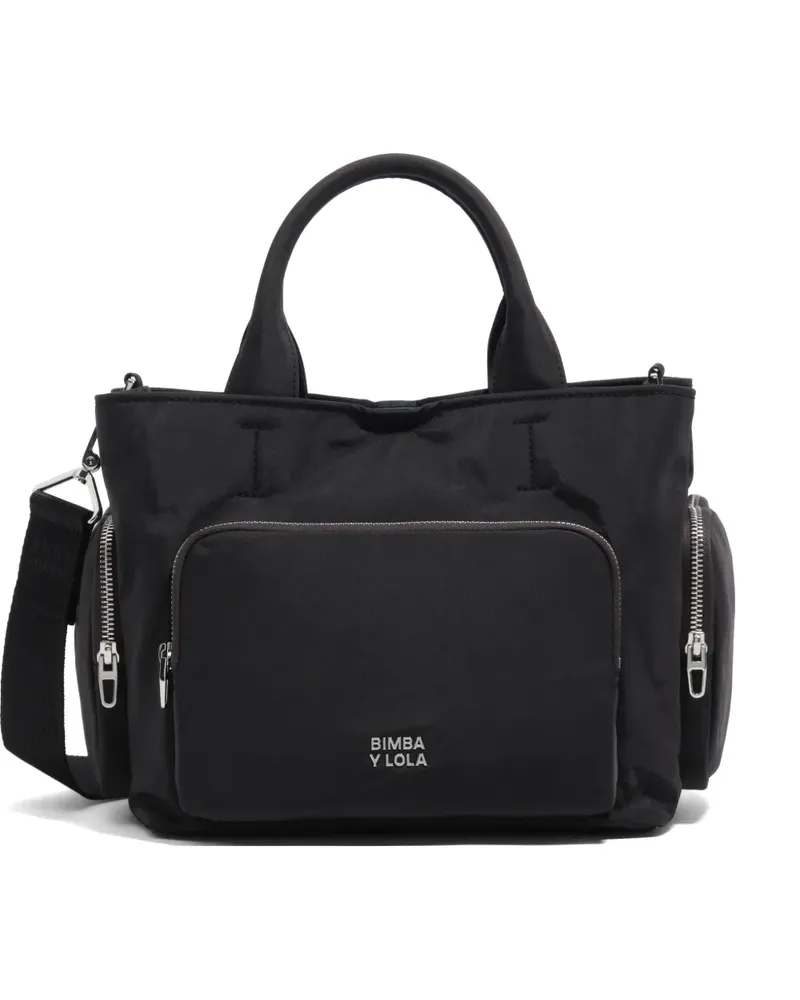 BIMBA Y LOLA Mittelgroße Schultertasche mit Logo-Schild - Schwarz Schwarz
