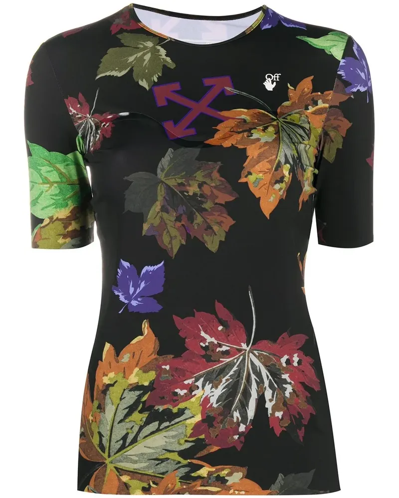 OFF-WHITE T-Shirt mit Blumen-Print - 1084 BLACK MULTICOLOR 1084