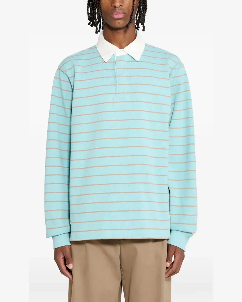 Stüssy pin-striped long-sleeve polo shirt - Blau Blau