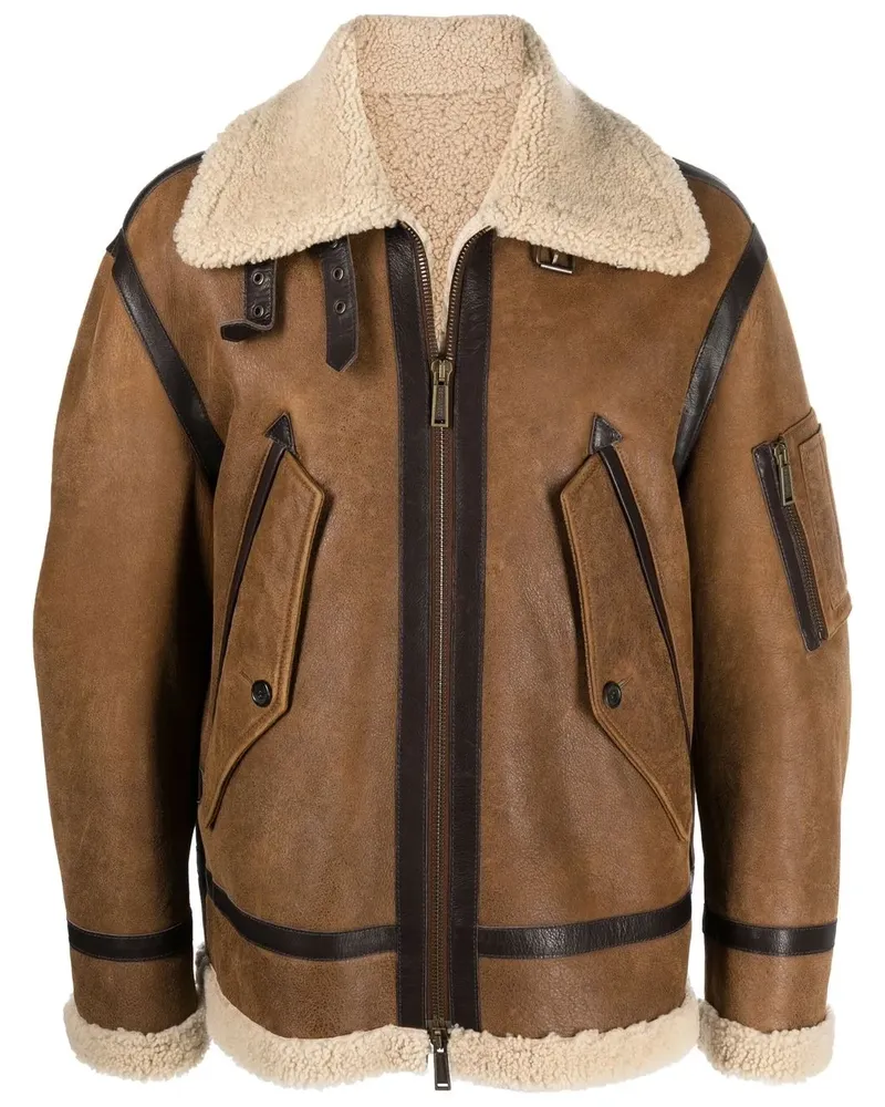 Dsquared2 Bikerjacke mit Shearling - Braun Braun