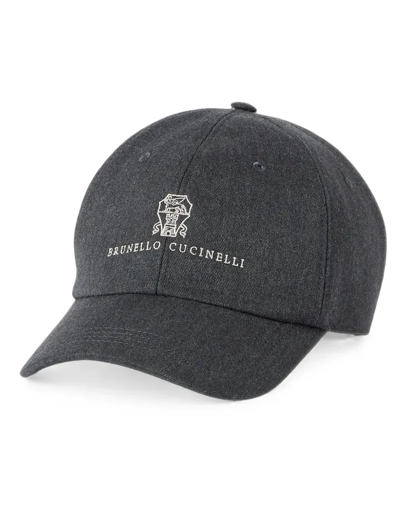 Brunello Cucinelli Gabardine-Baseballkappe aus Baumwolle und Schurwolle mit Logo-Stickerei - Grau Grau