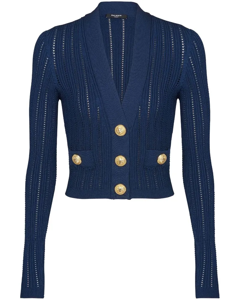 Balmain Cropped-Cardigan mit V-Ausschnitt - Blau Blau