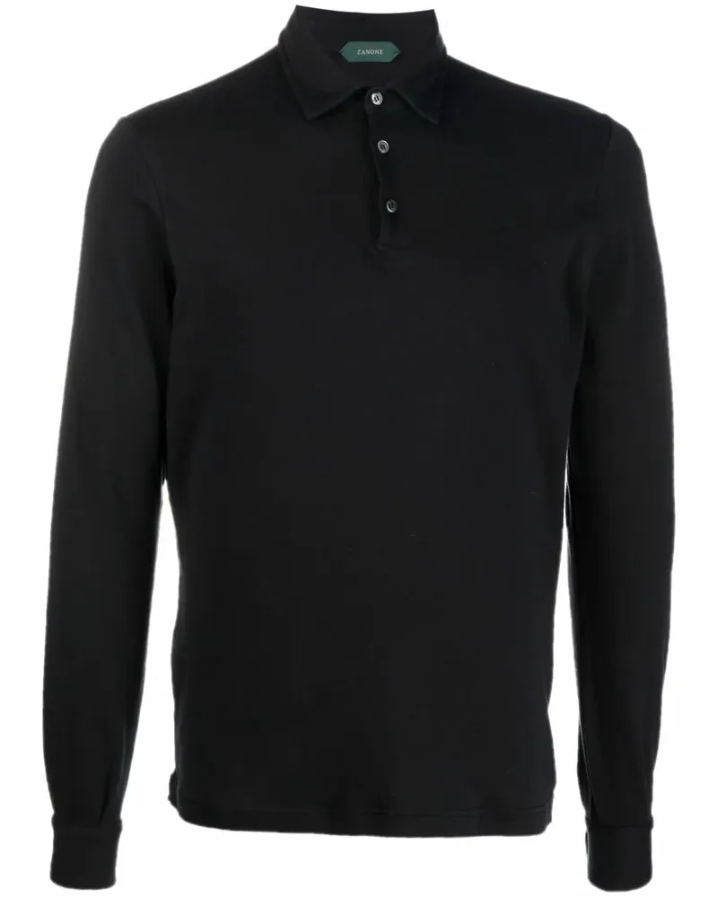 Zanone Langärmeliges Poloshirt - Schwarz Schwarz