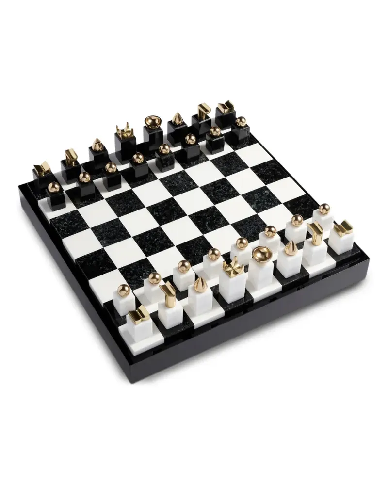 L’OBJET Schach-Set mit abstrakten Figuren - Schwarz Schwarz
