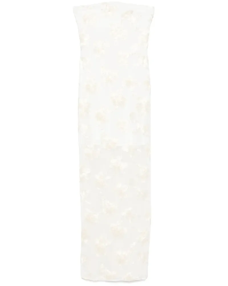 ROTATE Birger Christensen Maxikleid aus Tüll mit Blumenapplikation - Weiß Weiß