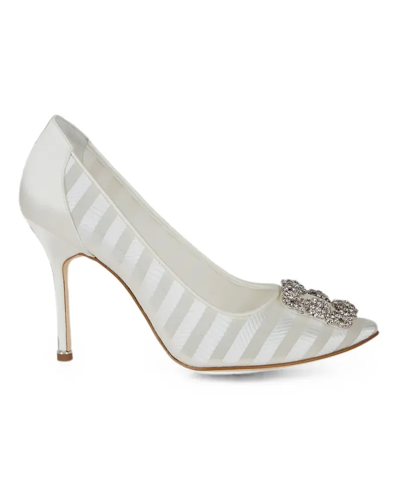 Manolo Blahnik Gestreifte Hangisi Pumps - Weiß Weiß