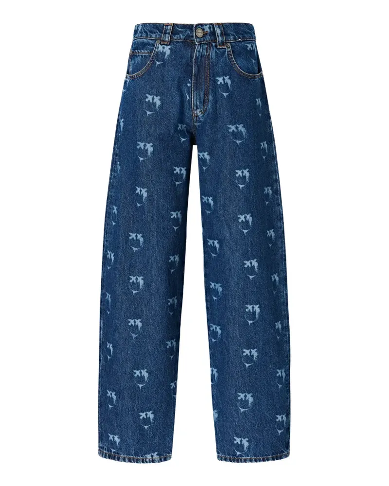 Pinko Gerade Jeans mit Monogramm-Print - Blau Blau