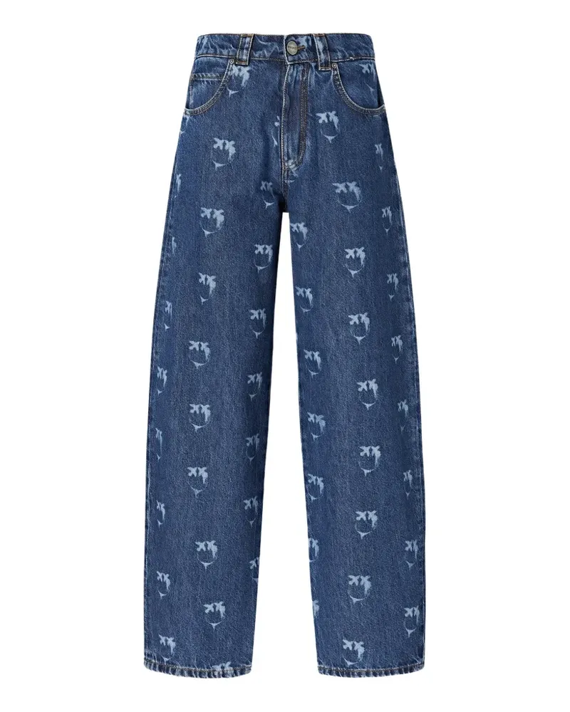 Pinko Gerade Jeans mit Monogramm-Print - Blau Blau