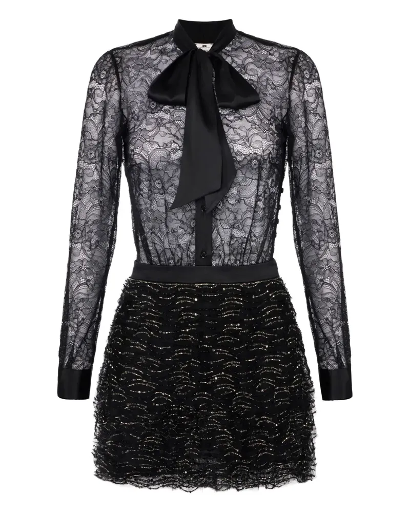 Elisabetta Franchi Kleid aus Spitze mit Kristallen - Schwarz Schwarz