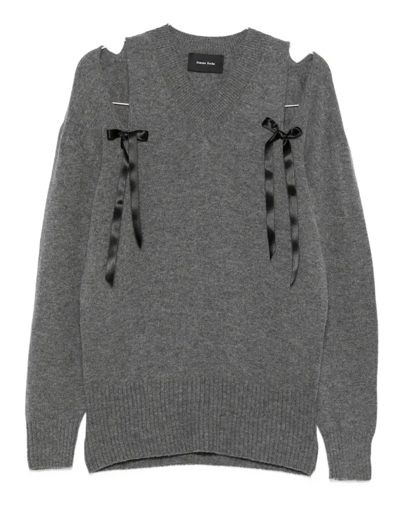 Simone Rocha bow-embellished cold-shoulder sweater - Grau Grau