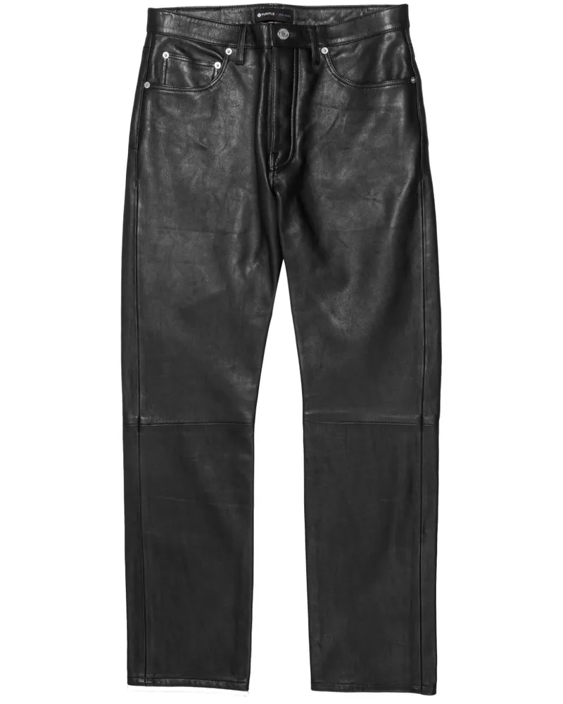 PURPLE BRAND Lederhose mit geradem Bein - Schwarz Schwarz