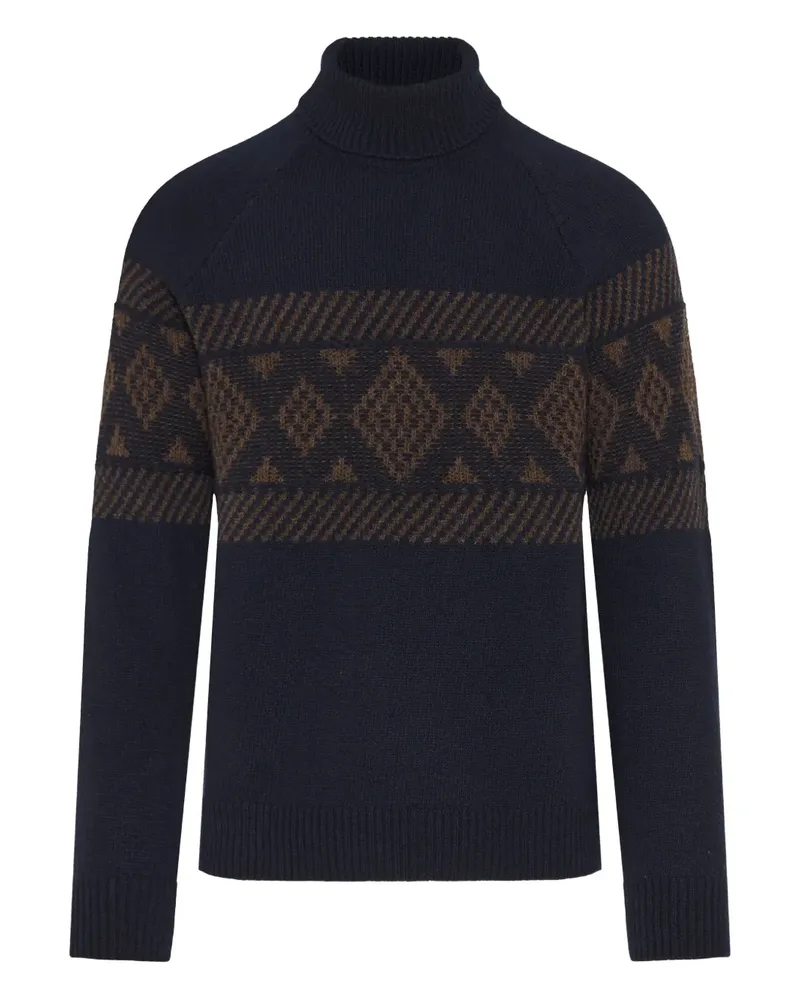 BARBA Gemusterter Rollkragenpullover - Blau Blau