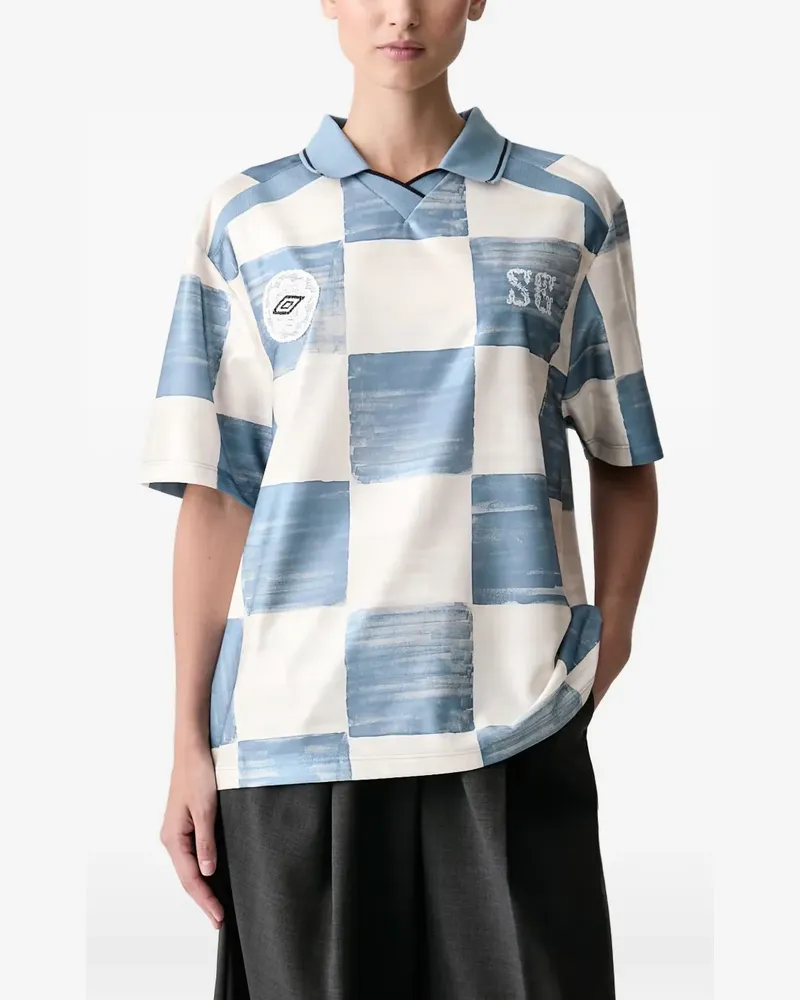 Stine Goya xUmbro checked lace-patch polo shirt - Blau Blau