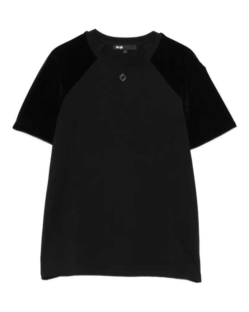 Maje T-Shirt mit Samteinsatz - Grün Grün