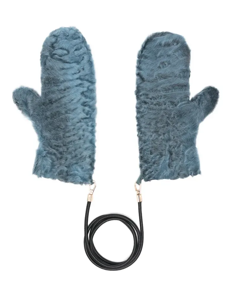 Liska Fäustlinge aus Faux Fur - Blau Blau