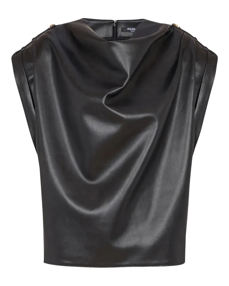 Balmain Drapiertes Oberteil aus Faux-Leder - Schwarz Schwarz