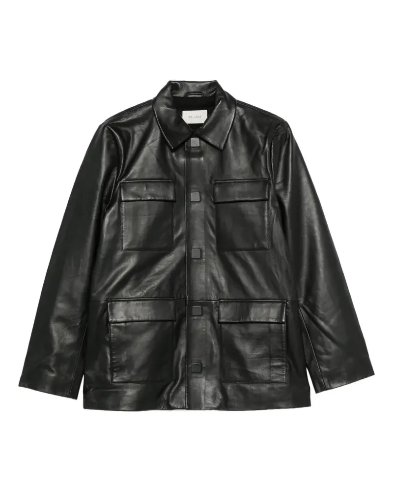 St. Agni flap-pocket leather jacket - Schwarz Schwarz