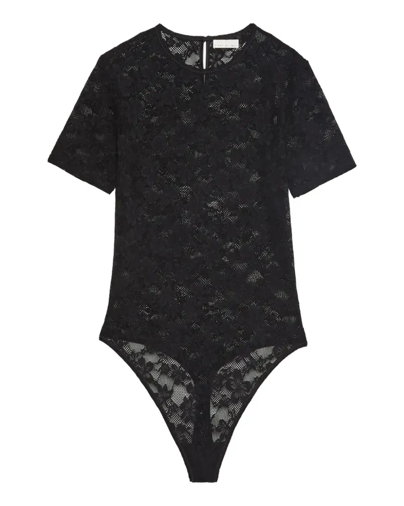 Fleur Du Mal Kurzärmeliger Body mit Spitze - Schwarz Schwarz