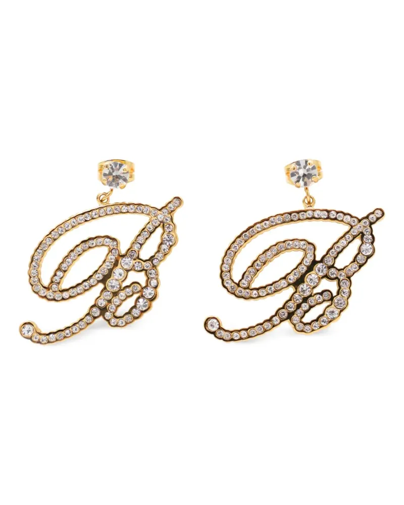 Blumarine Kristallverzierte Ohrringe mit Logo - Gold Gold