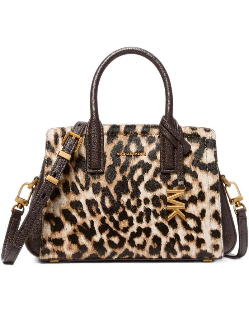 Michael Kors small Laila calfskin satchel with leopard print - Braun Braun