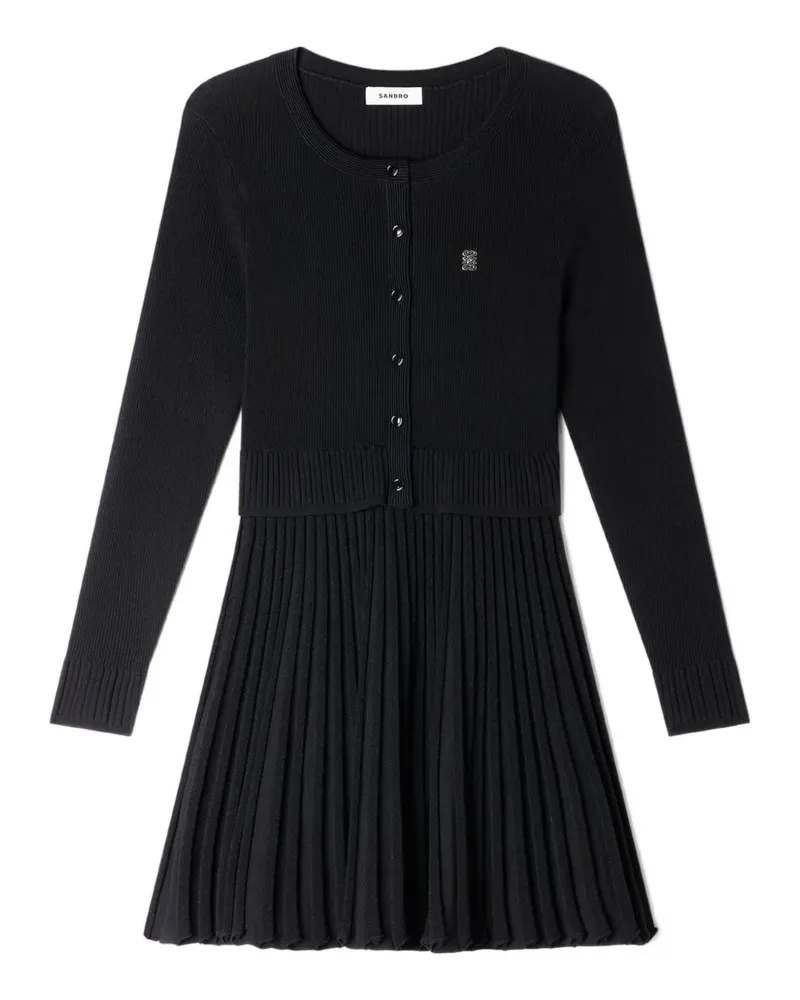 Sandro Kurzer Strick-Faltenkleid - Schwarz Schwarz
