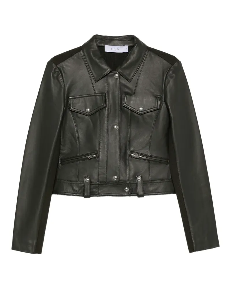 IRO Lederjacke mit Kontrasteinsätzen - Grün Grün