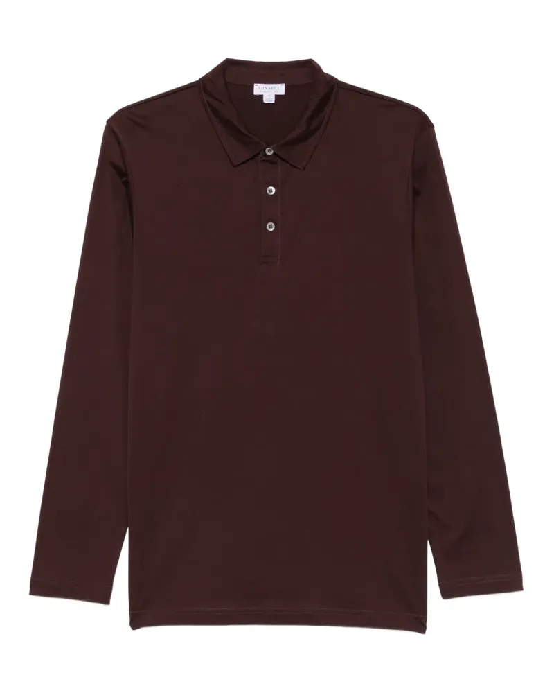 Sunspel Langärmeliges Poloshirt - Braun Braun