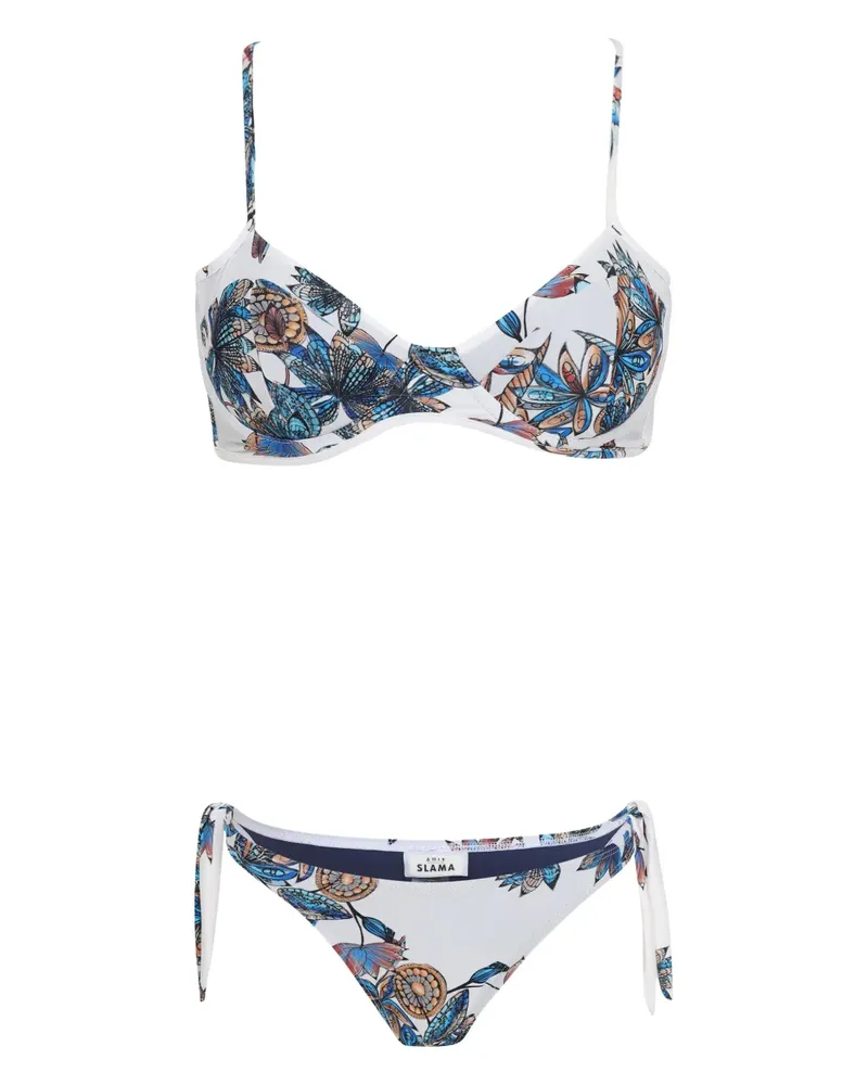 Amir Slama Bikini mit Blumen-Print - Weiß Weiß