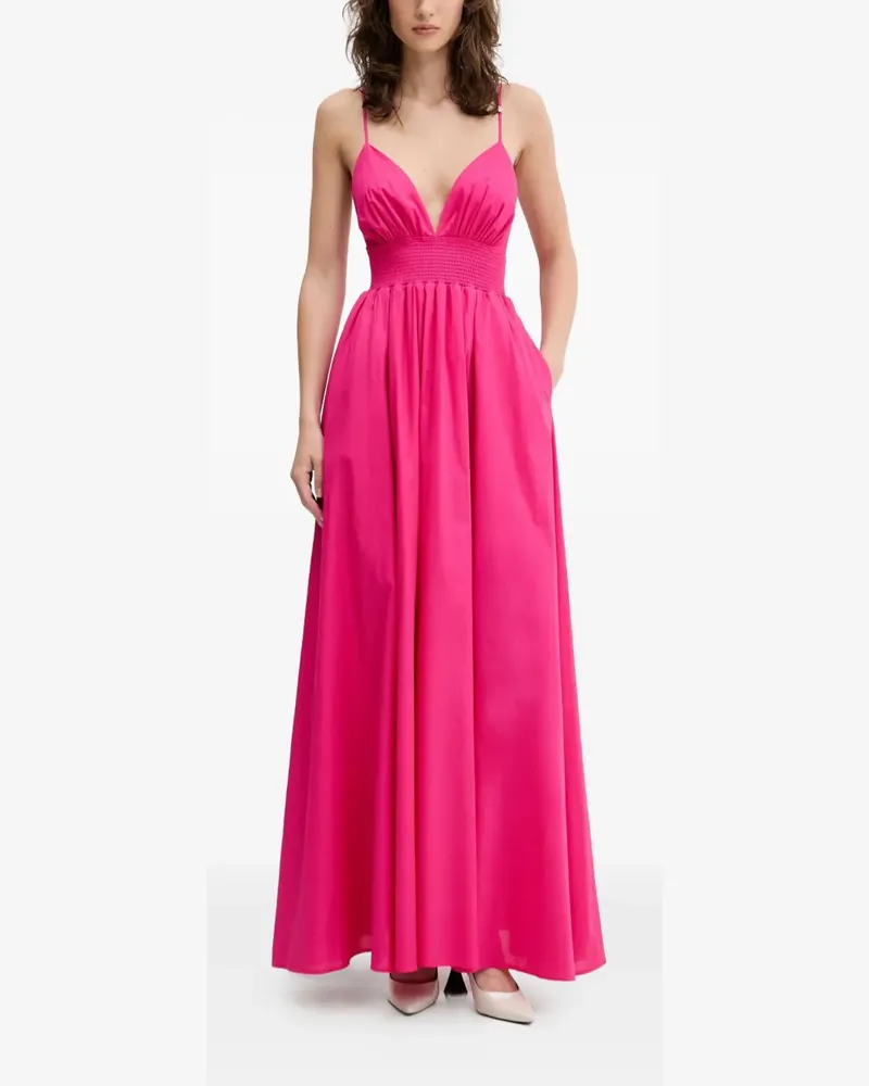 HUGO BOSS Gesmoktes Maxikleid mit V-Ausschnitt - Rosa Rosa