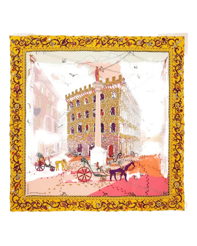 Ferragamo Palazzo Spini Feroni print silk scarf - Gelb Gelb