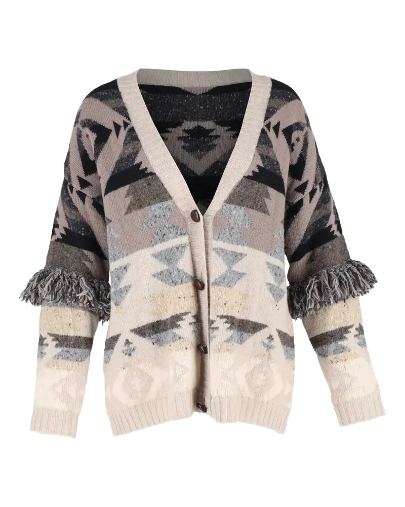Max Mara Denver fringed jacquard cardigan - Nude Nude