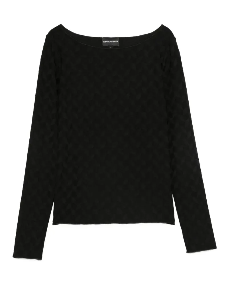 Emporio Armani Strukturierter Pullover mit U-Boot-Ausschnitt - Schwarz Schwarz