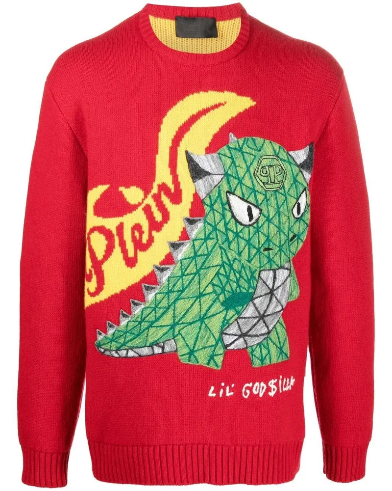 Philipp Plein Pullover mit Dino - Rot Rot
