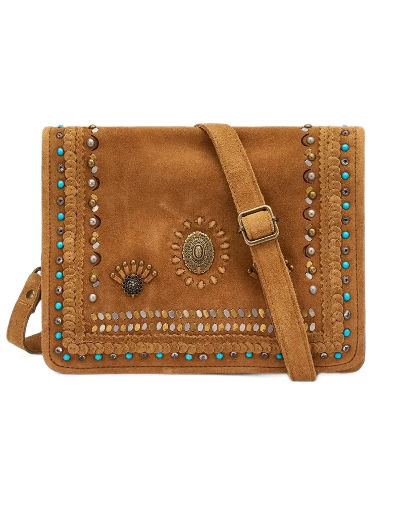 FRAU stud-embellished suede shoulder bag - Braun Braun