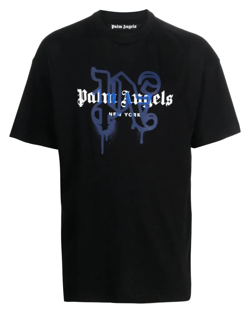 Palm Angels New York T-Shirt mit Monogramm-Print - Schwarz Schwarz