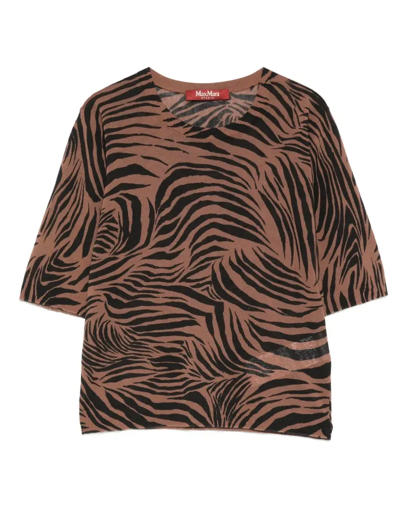 Max Mara Tago zebra-print knitted top - Braun Braun